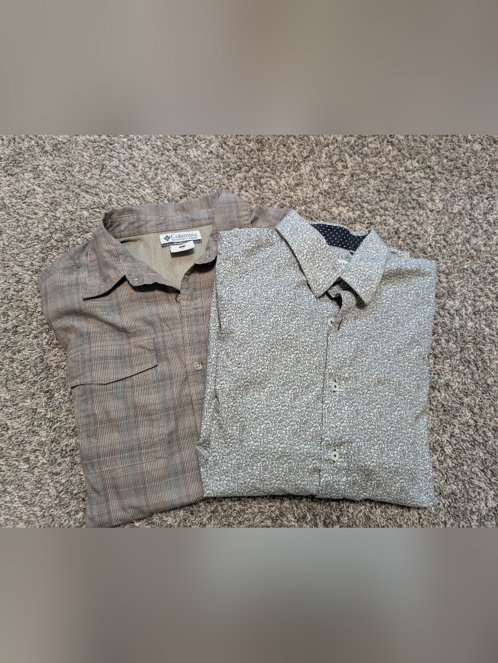 Men's Light Gray Paisley Dress Shirt And Columbia Plaid Shirt